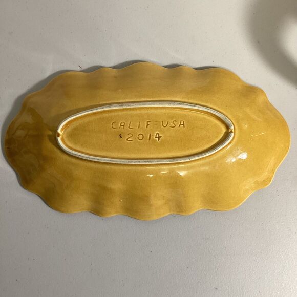 Rare Vintage MCM California Pottery  Oval Serving Dish Yellow Pears Grapes - Picture 2 of 4